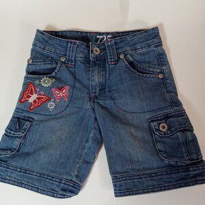 725 Originals Girls Denim Long Shorts 7 Blue Embroiderd Denim Butterfly Pink Y2K